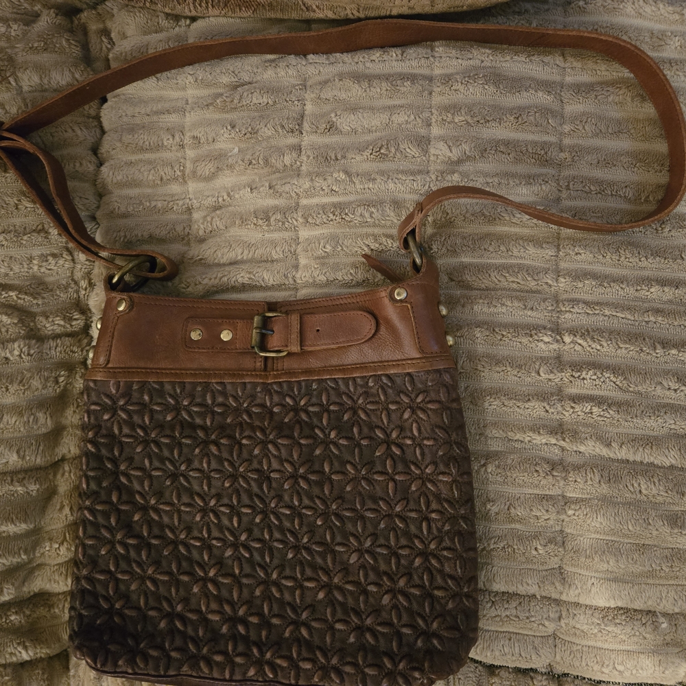 Elegant Brown Floral Shoulder Bag